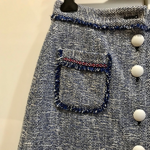 New + Tag ~ Zara Blue Tweed Fringe Skirt (M-L) - Picture 5 of 7